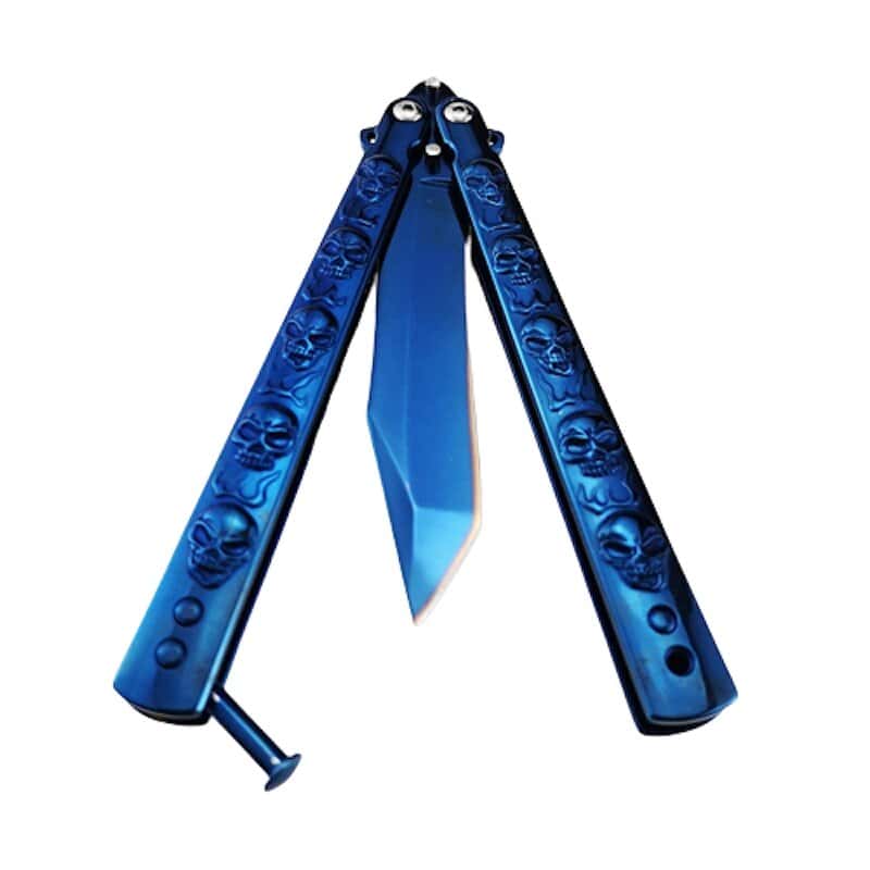 Cuchillo Mariposa Balisong Calavera Azul Unho