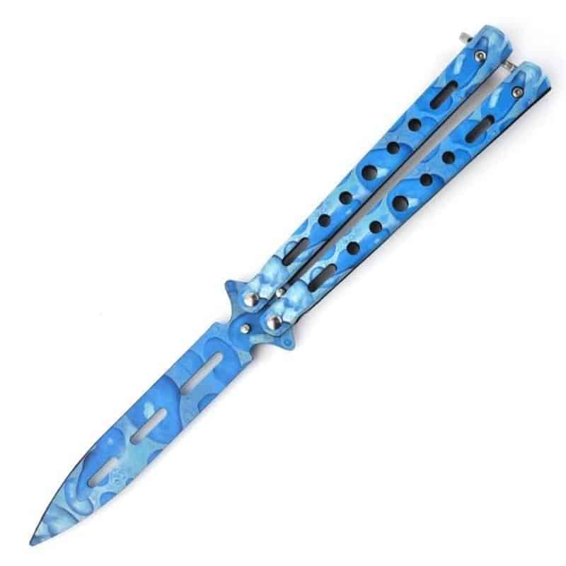 Cuchillo Mariposa Balisong Acero Azul